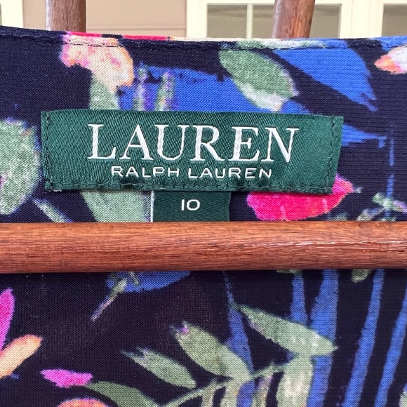 Lauren Ralph Lauren Size 10 Sheath Dress Black Floral Botanical Surplice V Neck - Picture 6 of 14